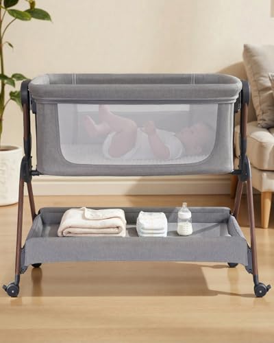 Winchild Bassinet - Baby Bassinet,3-in-1 Baby Bassinet Bedside Sleeper, Rocking Bassinet with Wheels,Comfy Mattress,Breathable Mesh,Storage,6 Height Adjustable Crib, for Day and Night(Mesh Grey)