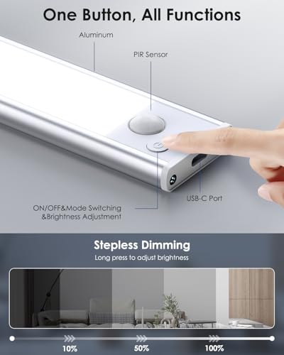 Image of 2-Pack Under Cabinet Lighting, Upgraded 3200mAh Rechargeable Under Cabinet Lights Wireless, LED Motion Sensor Light Indoor Closet Lights Under-counter Light Fixtures for Kitchen, Hallway, Pantry, 14in