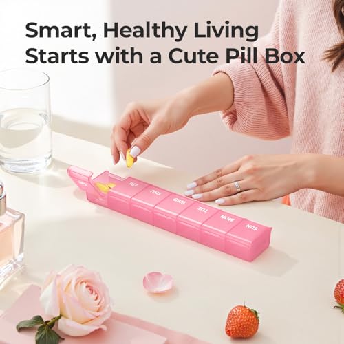 Image of AUVON Weekly Pill Organizer with Effortless Opening Design, Arthritis Friendly Pill Box, BPA-Free Pill Organizer 7 Day, Cute & Portable Pill Case for Vitamins, Supplements and Medications