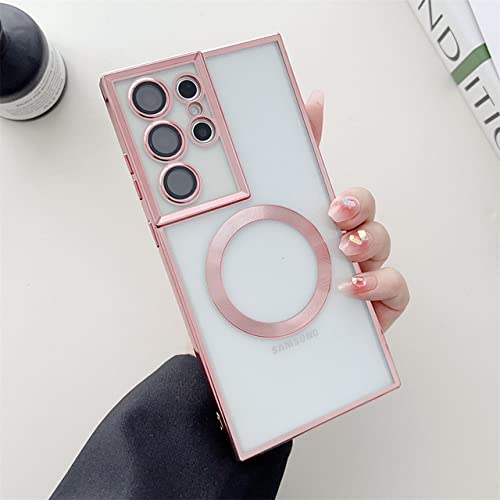 Coque magnétique S22 Ultra rose transparente compatible chargeur sans fil