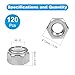 Yinpecly 120PCS #8-32 Nylon Insert Hex Lock Nuts,304 Stainless Steel Locknuts,Hex Drive,Coarse Thread,Self-Locking Nuts for Industrial Construction Fasteners