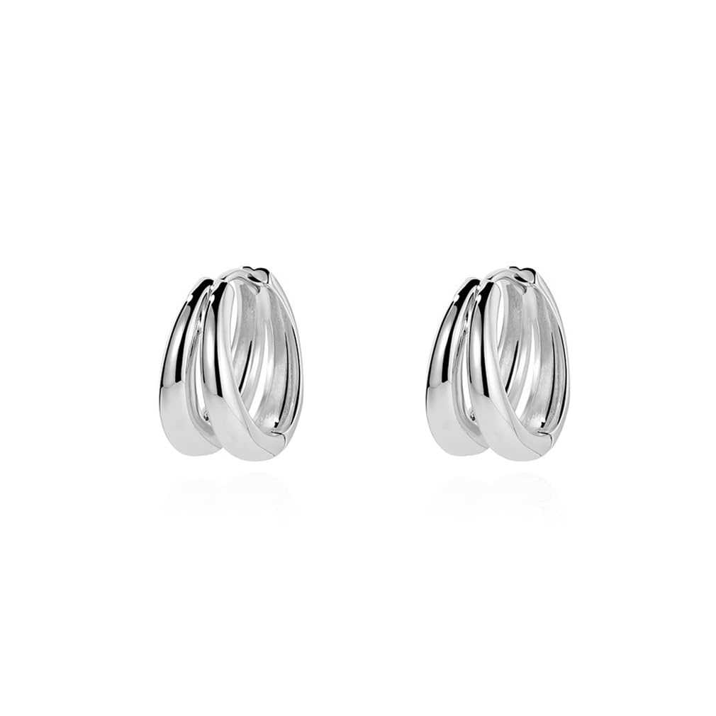 Oivzziy Pendientes de aro pequeños de plata de ley 925 para mujer, aretes de doble aro con bisagras huggie para mujeres y niñas