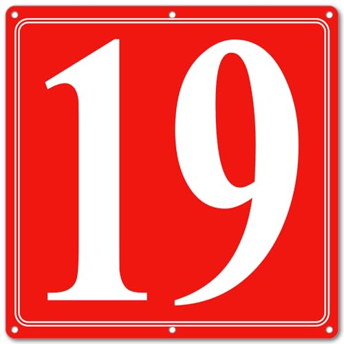 Image of Premium Aluminum Number Signs 19, Metal 12 inch X 12 inch Red Numbered Signs Outdoor for Parking Lots, Floor, Dock, Court, Aisle, Field, High Visibility, No Fade, Weather-resistant