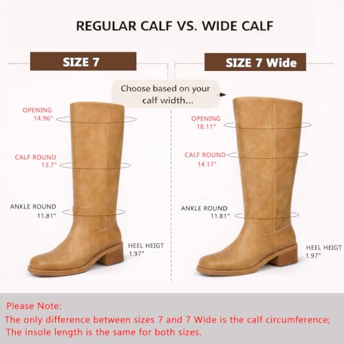 Image of Knee High Boots Women Square Toe Chunky Block Heel Banana Campus Boot Wide Calf Comfortable Low Heel Riding Long Boots