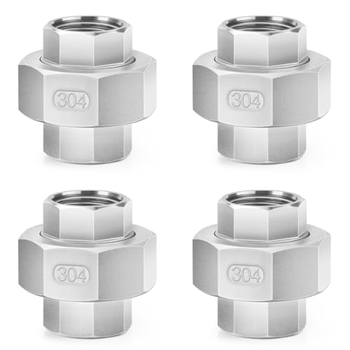 Image of ChillWaves 304 Stainless Steel Cast Pipe Fitting, Union,3 /8 inch NPT Female Thread Adapter(4-PACK)