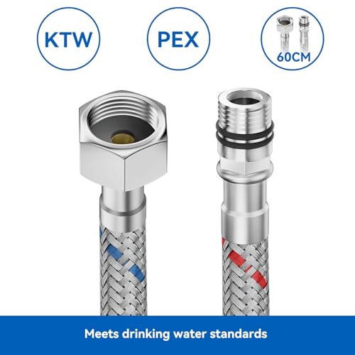 Auralum Wasserhahn Bad mit 60CM Schlauchs, 360° Drehbar Waschtischarmatur, Mischbatterie Einhebelmischer aus Messing, Armaturen für Badezimmer/Kleine Küchenspüle, Weiß