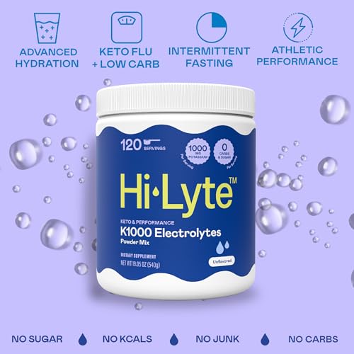 Image of Hi-Lyte Keto K1000 Unflavored Electrolyte Powder | Hydration Supplement Drink Mix | Boost Energy & Beat Leg Cramps | No Sugar, Stevia, Maltodextrin | 120 Servings