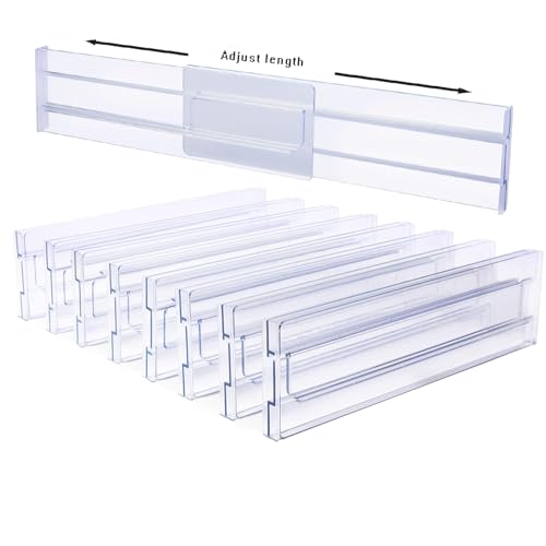 Image of MOTSTATY Drawer Divider 8 Pack-3.2" High, 12.2-21.4" Length Adjustable Acrylic Drawer Organizer for Clothes, Expandable Dresser Separators in Bedroom/Kitchen/Office Organization and Storage
