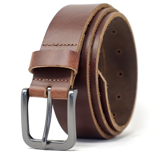 Ashford Ridge Cinturón para pantalones de cuero auténtico de 34 mm para hombre - Marrón Antiguo 100cm