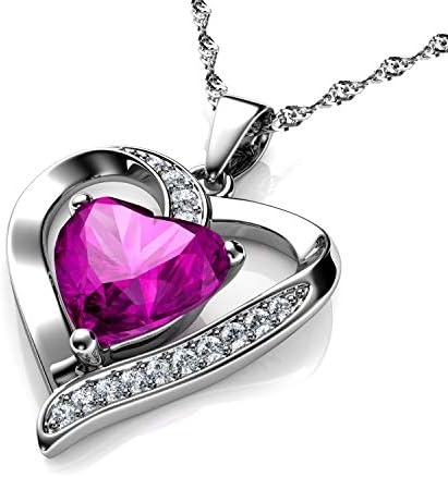 DEPHINI - Pink Heart Necklace - 925 Silver Heart Pendant with White CZ & Pink Birthstone Embellished with Branded Crystal for Women, 18" Sterling Silver Chain + Jewellery Box, Gifts for Women
