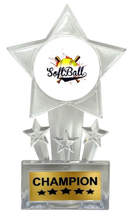 Express Medals 6.5 Inch Clear Acrylic Star Softball Champion Trophy Awards (Pack of 12)