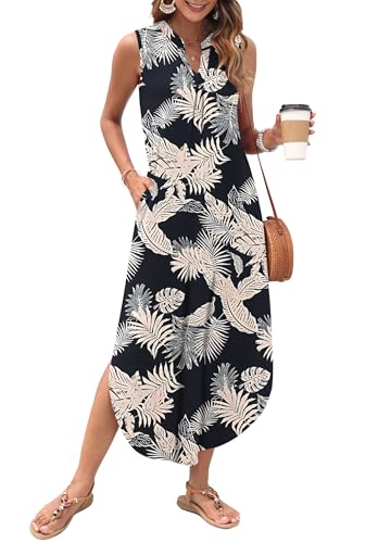 Image of AUSELILY Womens Summer Casual Maxi Dresses 2026 Sleeveless Long Beach Dresses V Neck Loose Sundresses with Side Split Pockets