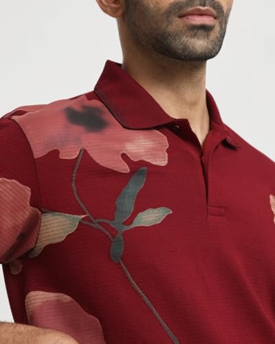 Image of MUFTI Maroon Floral Polo T Shirt