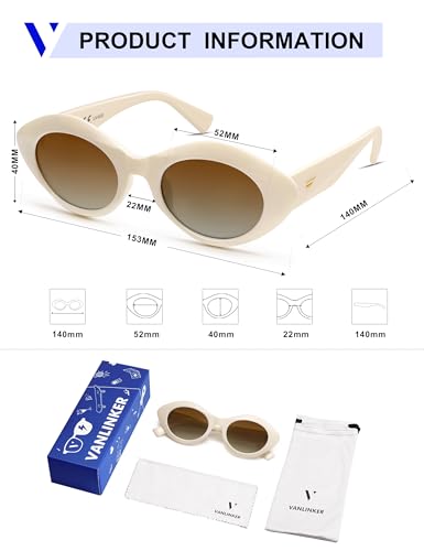 Image of VANLINKER Polarized Trendy Thick Oval Round Sunglasses for Women Retro Shades VL9825