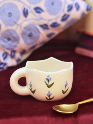 Image of WEAVING HOMES Daisy Bloom Mugs for Office, Stylish Tea Cups for Woman, Modern Coffee Mug for Travel (250 Ml) (1, WEAVING HOMES Blue Tulip Mug 220ml Microwave & Dishwasher Safe)