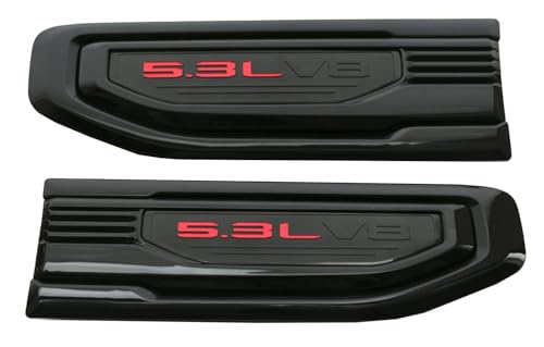 Image of Pair New 5.3L V8 Vent Emblems Kit 3D Driver Passenger Side Badge Compatible with 2019-2026 GMC Sierra GM 85160715 86532094 (5.3L V8-Black Red)