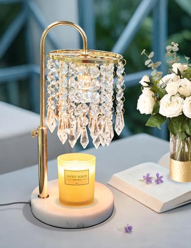 GEYUEYA Home Kerzenlampe Mit Dimmer - Candle Warmer Elektrische Kerzenlampe Mit Timer, 150W E27 Sockel für Glaskerzen, 3 Ersatzglühbirnen, Polierter Marmorsockel(Golden)