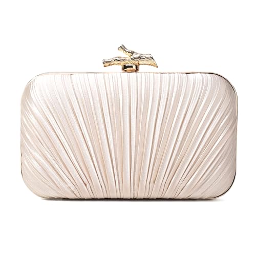 Image of Evening Bag for Women- Gold Clutch Purse Pleated Clutch Bag with Chain Crossbody Bag for Formal Wedding Party (Style 14-Light Gold)