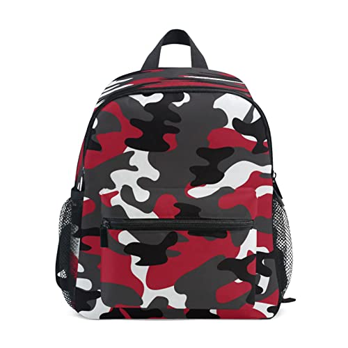 Mochila para niños camuflaje rojo camuflaje para niñas y niños, pequeña bolsa de hombro para jardín de infantes con etiquetas de nombre, bolsa de libro para estudiantes preescolares, bolsa de