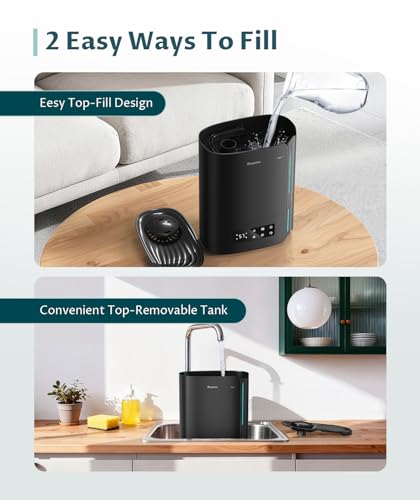 Image of Humidifiers for Bedroom & Large Room, 6L Top Fill Cool Mist Humidifier for Home, Quiet Humidifiers with Essential Oils Diffuser, 3 Mist Levels adjustable with Humidistat, Dual 360Rotation Nozzles, Easy Clean, Multi Timers, 7-Color LED, for Baby Kids, Office, Bedroom, Plant, Nursery