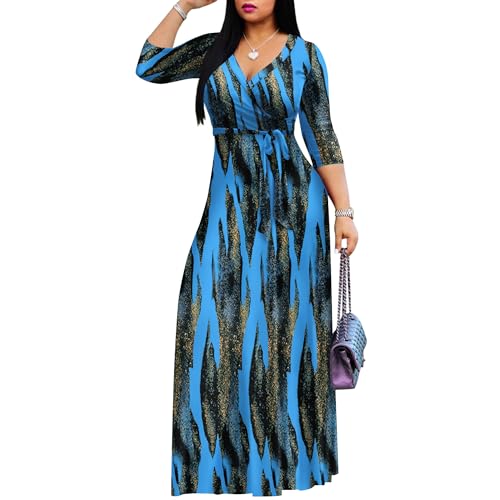 Image of FANDEE Plus Size Maxi Dress for Women Casual Summer Sundress V-Neck 3 /4 Sleeve