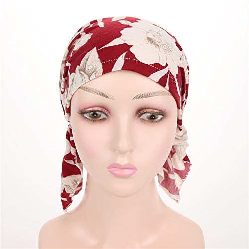 Image of beauty YFJH Women Stretch Cotton Print Sleep Turban Hat Headwear Scarf Chemo Beanie Cap for Cancer Hair Loss