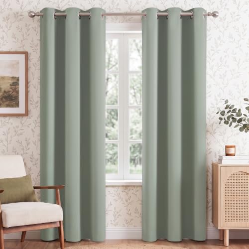 Image of NICETOWN Sage Green Room Darkening Curtains 84 Inches Long 2 Panels for Living Room, Bedroom, Nursery Summer Thermal Insulated Blackout Drapes Grommet Noise Reducing Window Treatment, W40