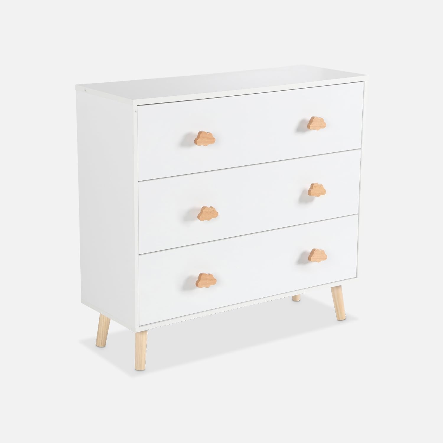 sweeek Cassettone per Bambini, 3 cassetti, Nephos, Bianco, 80x30x75.7 cm