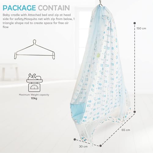 Image of Baybee Hanging Cradle and Swing for Baby 0 to 2 | Portable New Born Bassinet Jhula with Mosquito Net, Cotton Thottil Cloth | Uyyala Palna for Home Use (Blue)