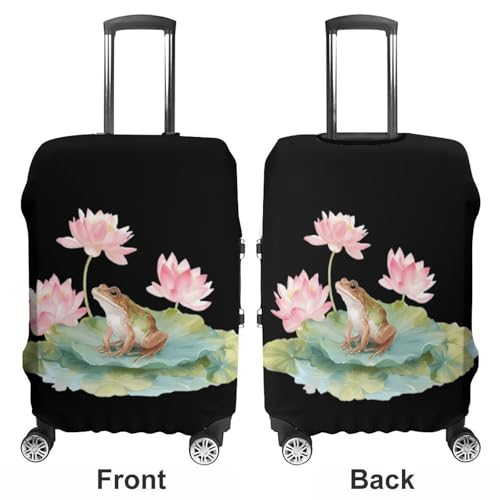 Frog Sitting on Lotuss Leaf Luggage Covers Washable Travel Suitcase Cover Elastic Baggage Protector3