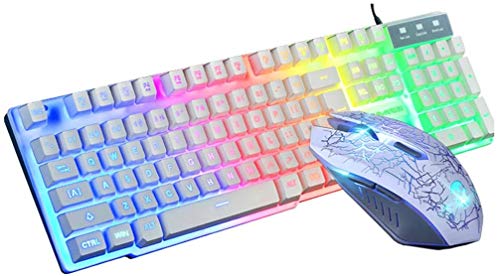 Wired Gaming Keyboard and Mouse Combo Rainbow LED RGB T6 Backlight USB Ergonomic Gaming Keyboard and Mouse Set for PC Laptop (White, Keybord and Mouse)