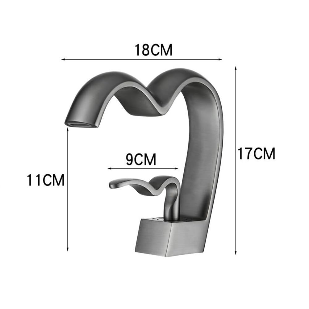 Rubinetto Lavabo Cascata Rubinetto Bagno, Stile Moderno Ottone Monocomando Miscelatore Bagno, Miscelatore Lavabo, Grigio