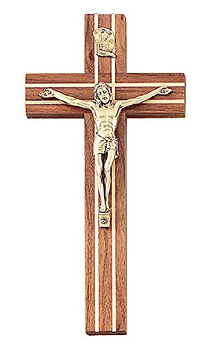 Crucifijo de nogal con incrustaciones para regalo de bodas