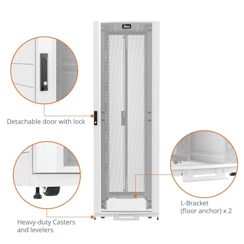 Image of Tecmojo 48U Server Rack Cabinet - PRE-Assembled 32inch Width 43inch Depth IT Network Equipment Cabinet Rack Enclosure with Casters - 3000lbs Weight Capacity, White