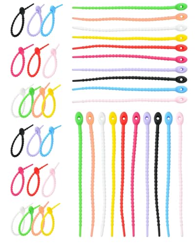 JUKOTA 40 Stück Kabelbinder aus Silikon, bunte Silikon-Kabelbinder, Befestigungen für elektrische Kabel, Ladekabel und verschiedene Gegenstände, selbstsicherndes Design und einfach zu bedienen für
