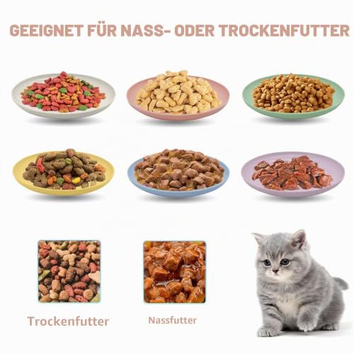 XINGNA 12 Stück Katzennapf,Katzenschüssel,Katzennapf Flach,Fressnapf Katze Futternapf,Runden Katzenteller,Fressnapf Katze,Bunt Katzenfutter Napfset,Cat Plate für Kätzchen und kurzbeinige Katzen