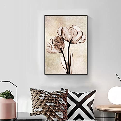 Milili Brown Rustic Floral Canvas Prints Bathroom Wall Art Flower Canvas Prints Wall Art Elegant Tulip Botanic Canvas Pictures Modern Blossom Canvas Painting Artwork 16X24Inch No Frame #TOP2