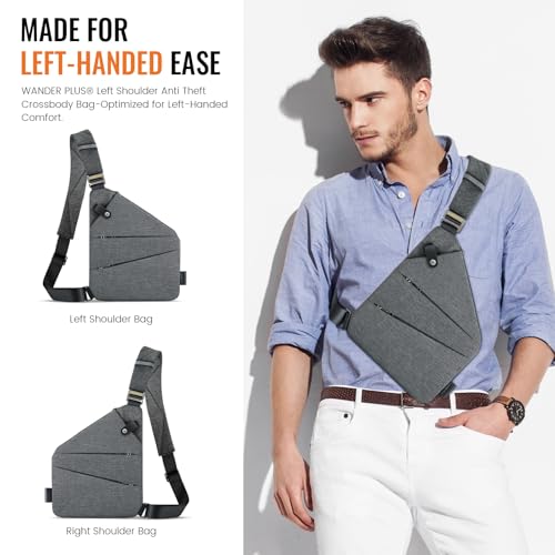 WANDER PLUS® Left Shoulder Anti Theft Crossbody Travel Bag for Women Men, Slim Sling Bag with Adjustable Strap2