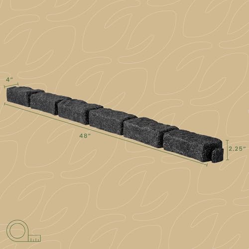 Beuta DIY No Dig Faux Stone Landscape Edging w/Anchoring Spikes, Flexible Brick-Sized Border for Driveways Yards Trees or Gardens, Each 6-Brick Section 47.5" L x 2.25" H x 3.75" W (4, Charcoal)