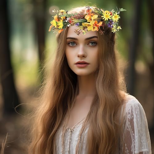 Image of Vivivalue Handmade Adjustable Flower Wreath Headband Halo Floral Crown Garland Headpiece Wedding Festival Party