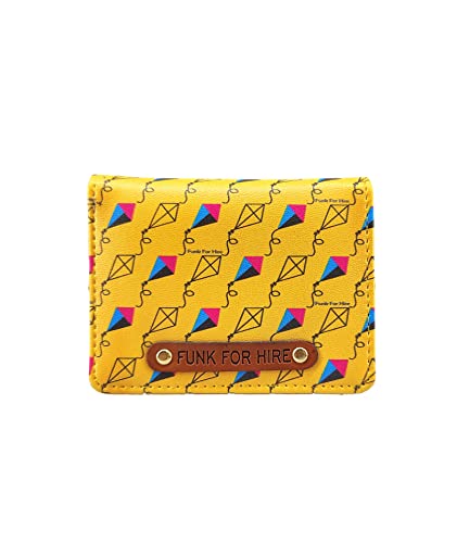 Image of Funk For Hire Printed Vegan Leather ATM Card Holder Slim Minimalist Wallet Pocket Organiser for Men Women (Yellow)