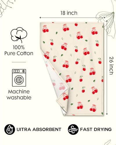 Image of Miss Adola Flour Sack Kitchen Towels Set of 2-18x26 Cotton Dish Towels with Hanging Loop Reusable Tea Towel for Cleaning Spring Absorbent Dishcloths Cute Home Decor Housewarming, Bow Cherry
