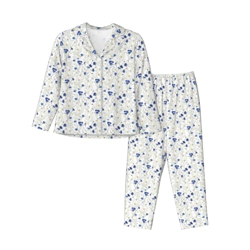 Pyjama bleuets et marguerites ensemble fluide manches longues pour vos soirées cocon