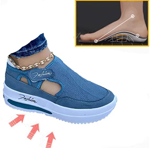 NHBEOEN Women's Orthopedic Shoes,Casual Breathable Mesh Flat Sneakers,Round Toe Thick Heel Buckle Hook Loop Work Shoes3