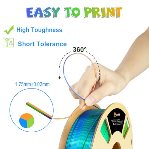 Image of LOVOON PLA 3D Printing Filament 1.75MM Silk tricolors, Color Change by Angle Multicolor pla filaments Fit Most FDM Printers and 3D Pen, Silk Orange /Green /Blue, 1KG(2.2lb) /Spool