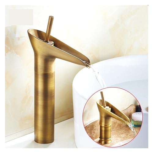 Grifo lavabo clásico antisalpicaduras monomando bronce efecto cascada 3