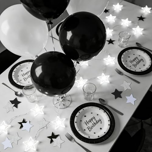Image of 200Pcs Glitter Black White Silver Star Table confetti,Paper Star Confetti for Birthday Party Halloween Bachelorette Wedding Baby Shower Graduation Decorations