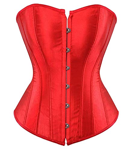 Senchanting Plus Size Women Overbust Boned Lace-up Satin Corset Bustier Top (Red), waist-34