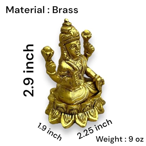 Estatua de Diosa Lakshmi de Latón Sólido 2.9 Pulgadas miniatura 4