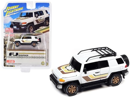 2007 FJ Cruiser White with Stripes and Roofrack Limited Edition to 4800 Pieces Worldwide 1/64 Diecast Model Car by Johnny Lightning JLCP7421